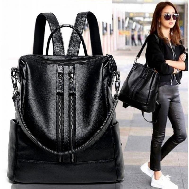Travel Backpack Anti Theft - Women Soft Leather Backpack School Black