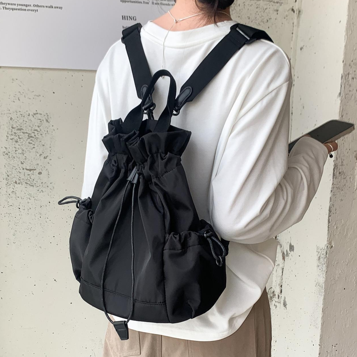 Multi-function Drawstring Buck - Canvas Backpack Casual recension och pris
